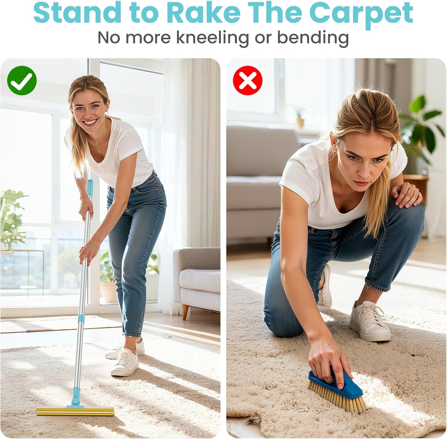 Bolfie 3 in 1 Carpet Rake for Pet Hair Removal, Tool Set of 3.