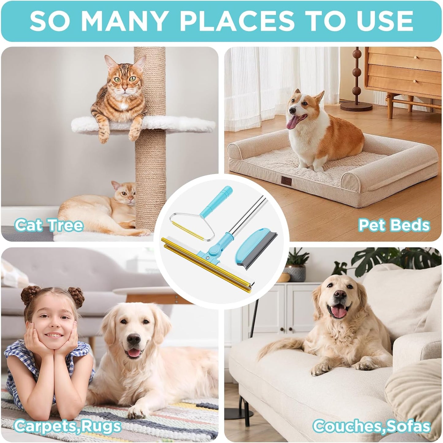 Bolfie 3 in 1 Carpet Rake for Pet Hair Removal, Tool Set of 3.