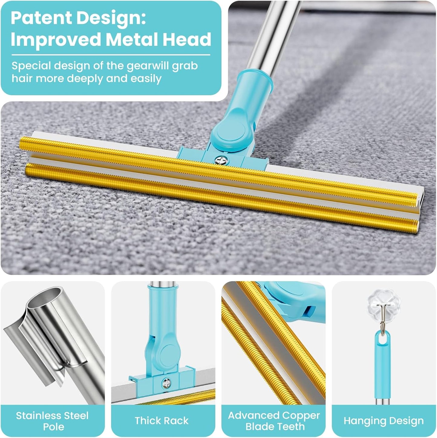 Bolfie 3 in 1 Carpet Rake for Pet Hair Removal, Tool Set of 3.