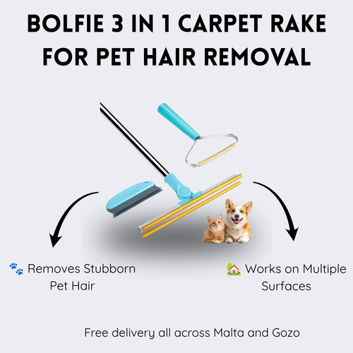 Bolfie 3 in 1 Carpet Rake for Pet Hair Removal, Tool Set of 3.